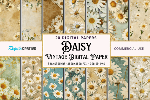 Daisy Vintage Digital Paper Bundle: Crafting Timeless Charm