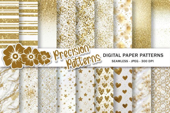 Elevate Your Designs with Gold White Glitter Digital Papers