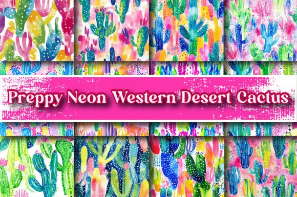 Preppy Neon Western Desert Cactus Digital Paper: A Creative Toolkit