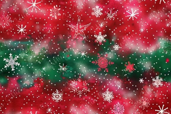 Red and Green Christmas Background with Snowflakes