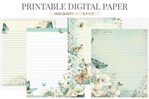 Teal Butterfly Lined Letter Paper: A Creative Asset