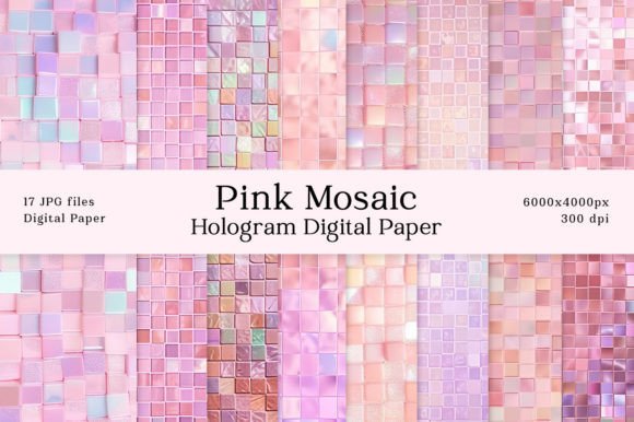 Unlock Dazzling Designs with Hologram Pink Mosaic Digital Papers